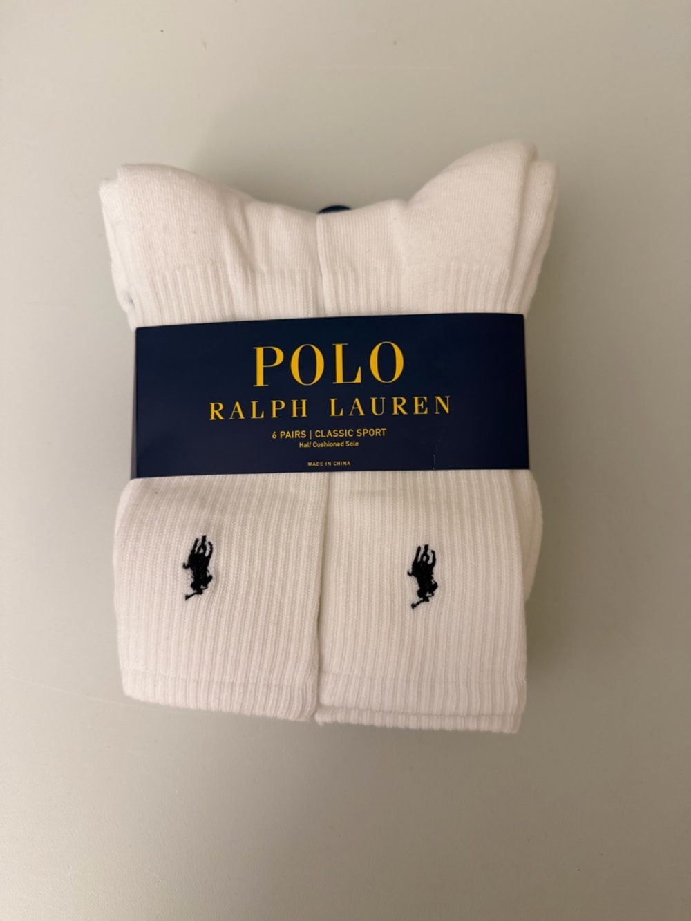 Polo by Ralph Lauren White Crew Socks with Black Pony Logo - 6 Pack